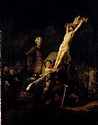 Rembrandt Canvas Paintings - The Elevation Of The Cross